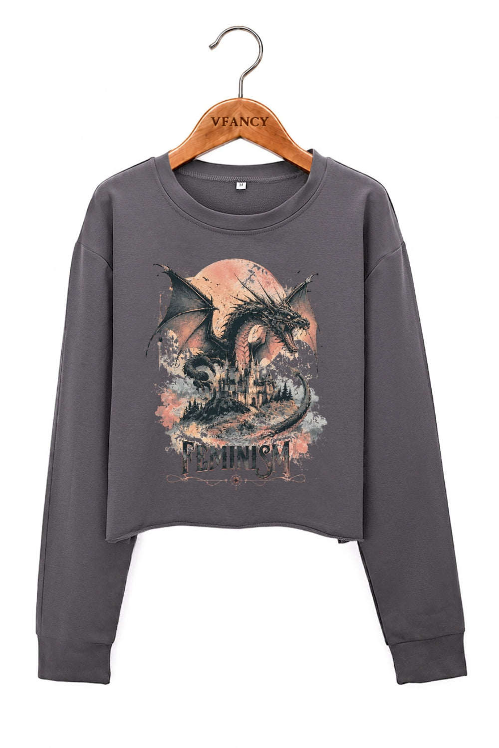 Feminism dragon fantasy crop sweatshirt