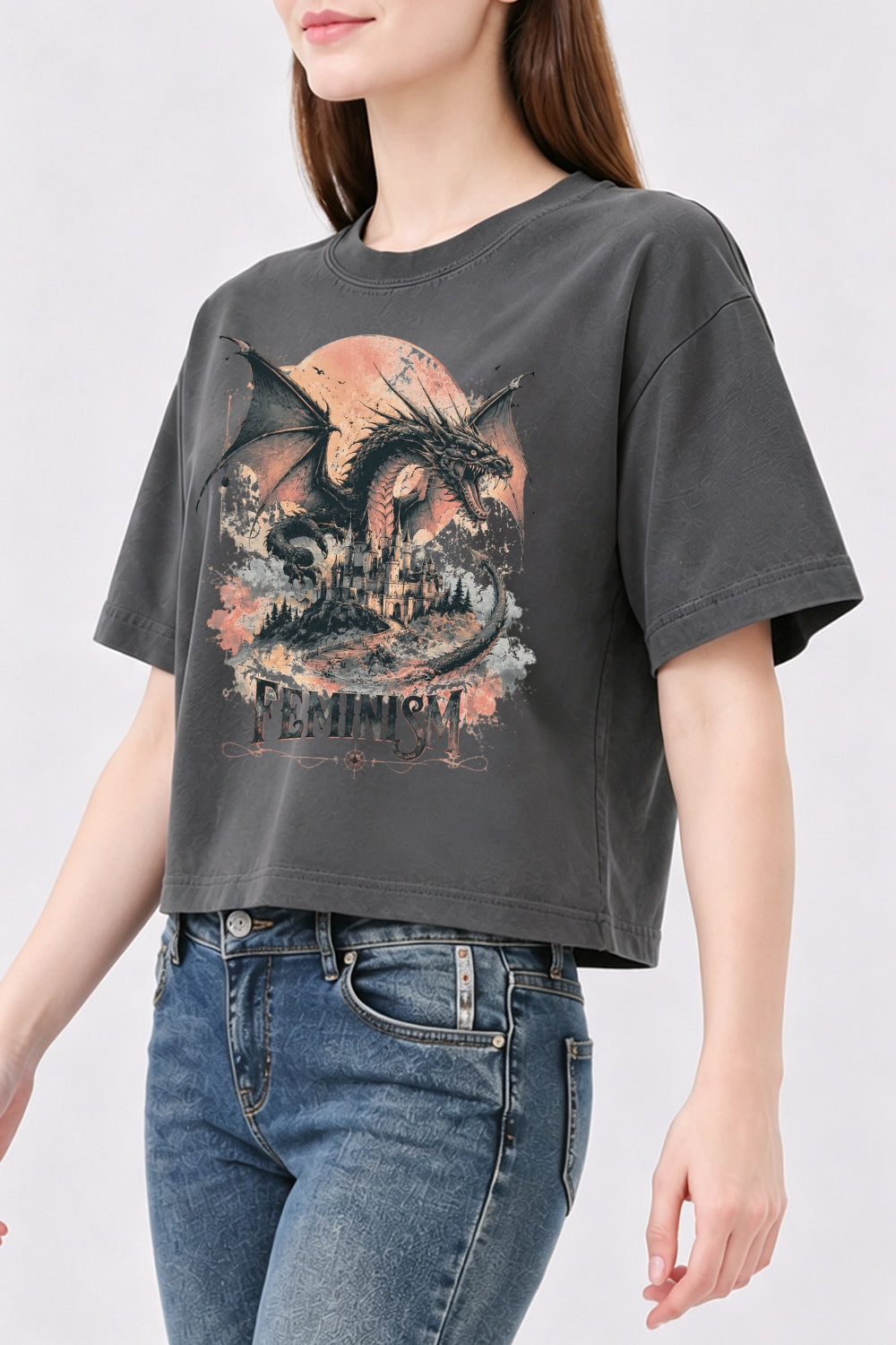 Feminism dragon fantasy crop top