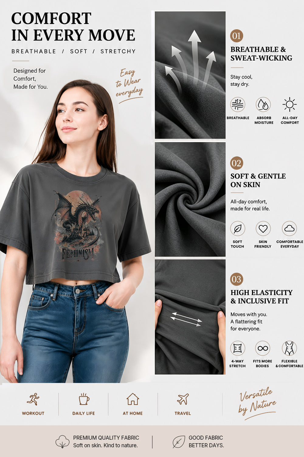 Feminism dragon fantasy crop top