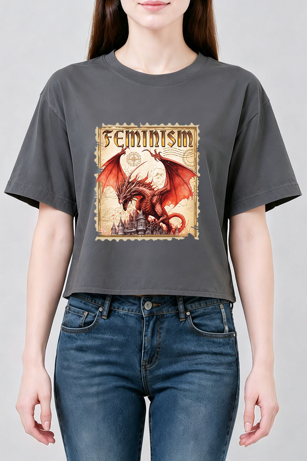 Feminism dragon stamp crop top