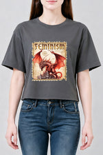 Feminism dragon stamp crop top