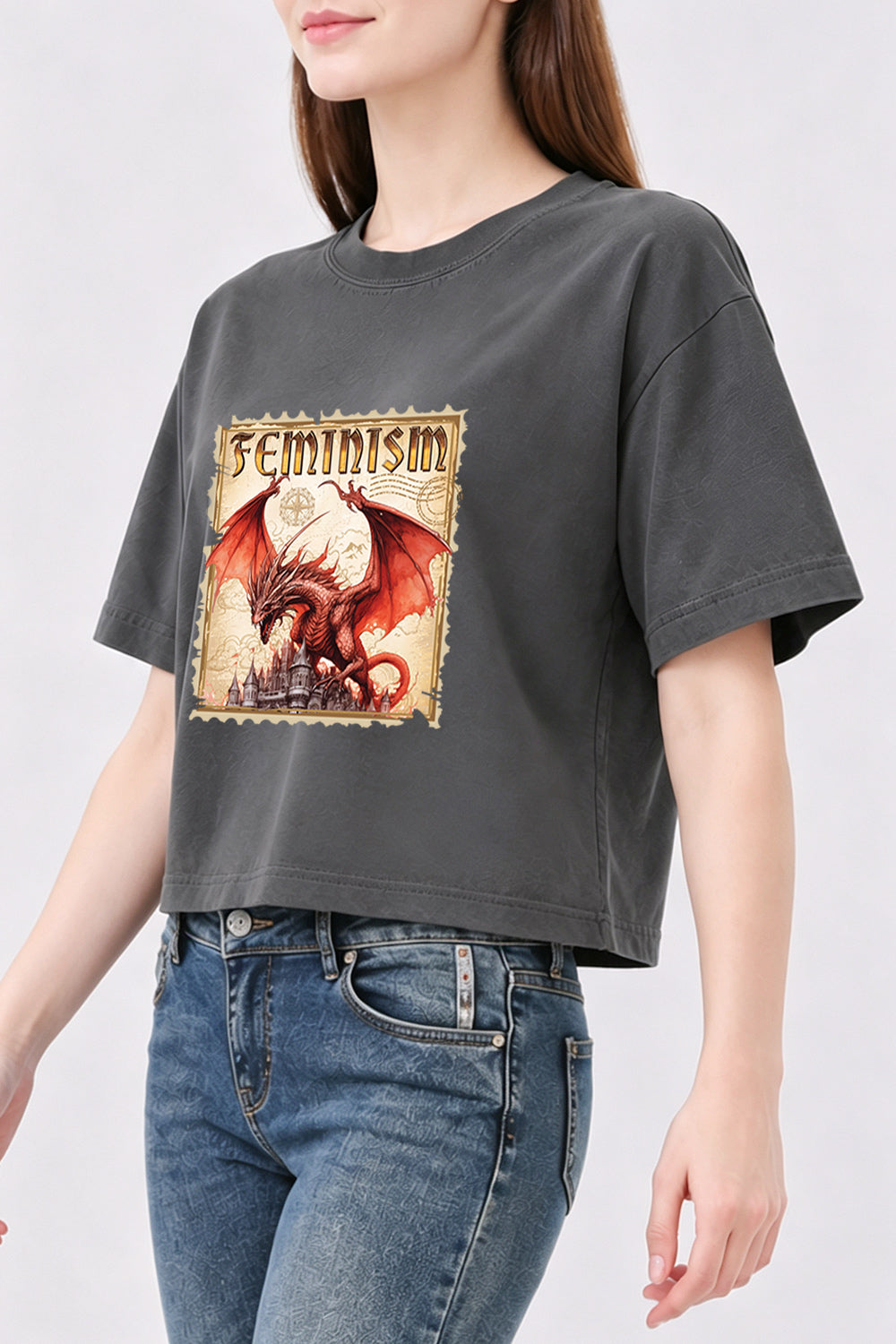 Feminism dragon stamp crop top