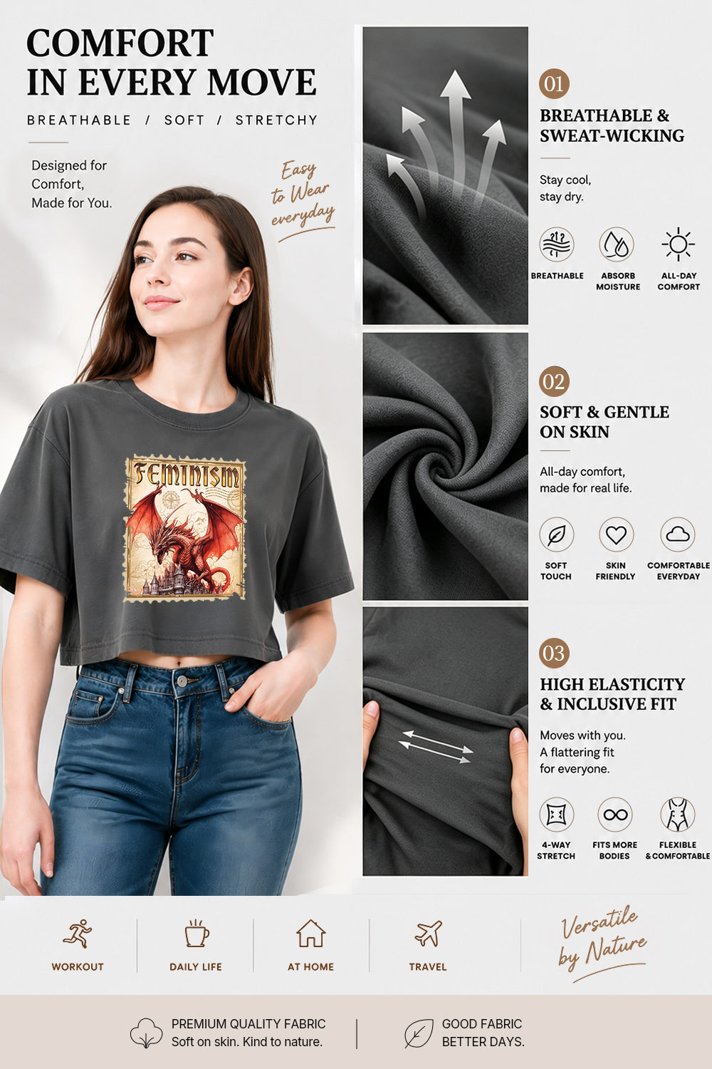 Feminism dragon stamp crop top