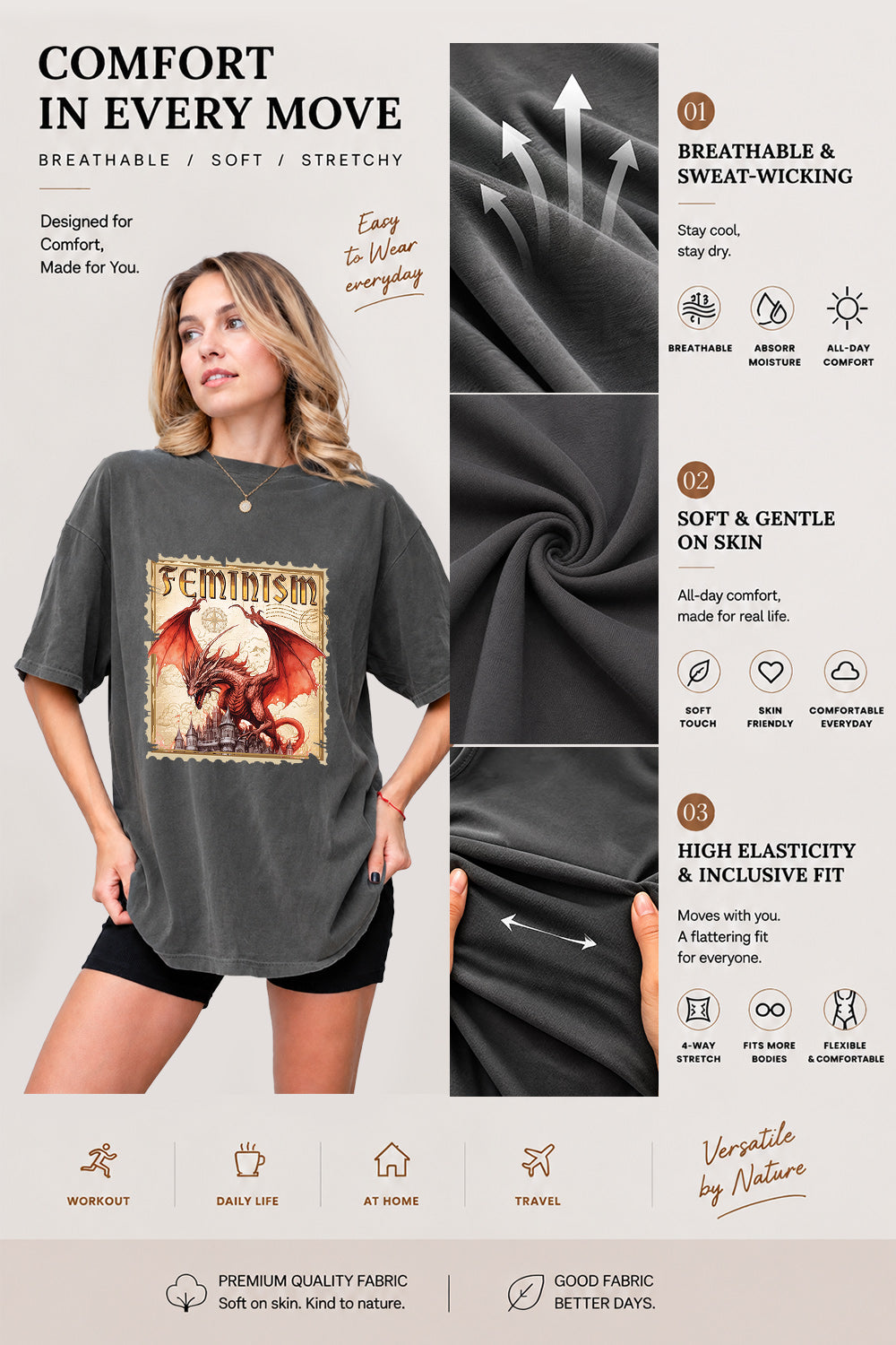 Feminism dragon stamp tee