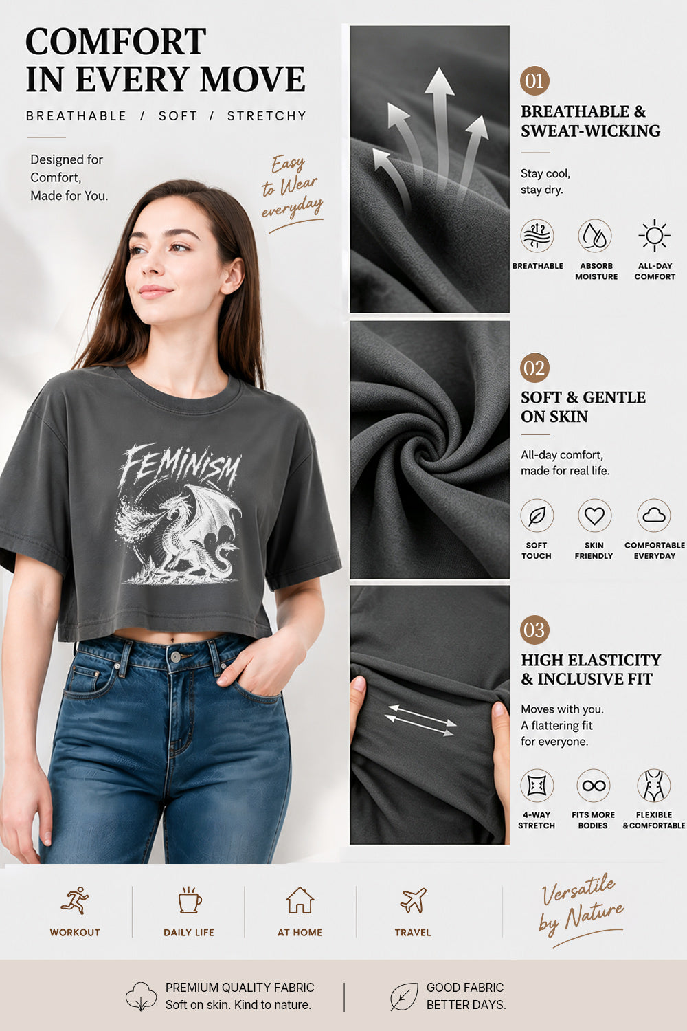 Feminism fire dragon crop top
