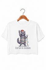 Feral festive raccoon christmas crop top