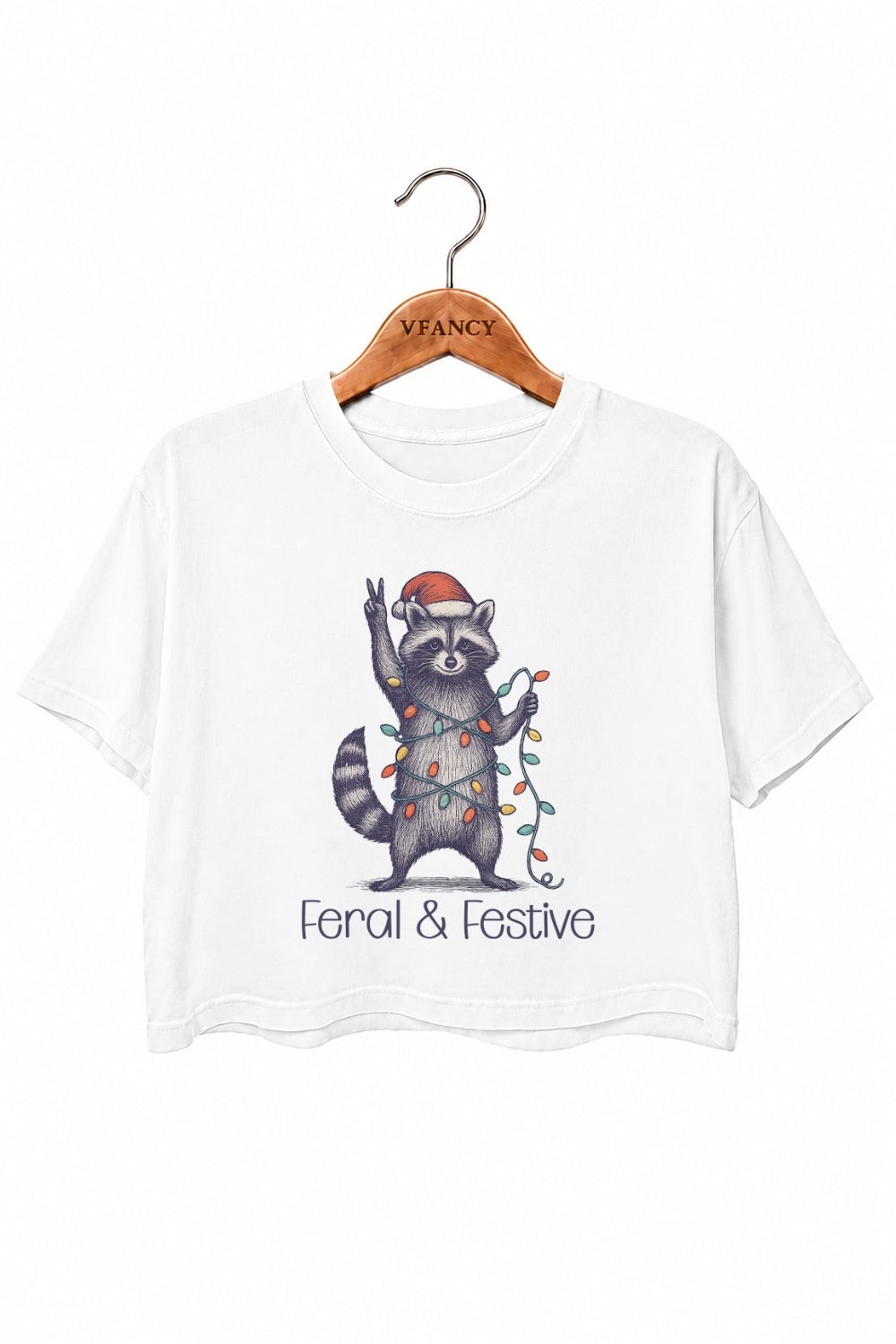 Feral festive raccoon christmas crop top