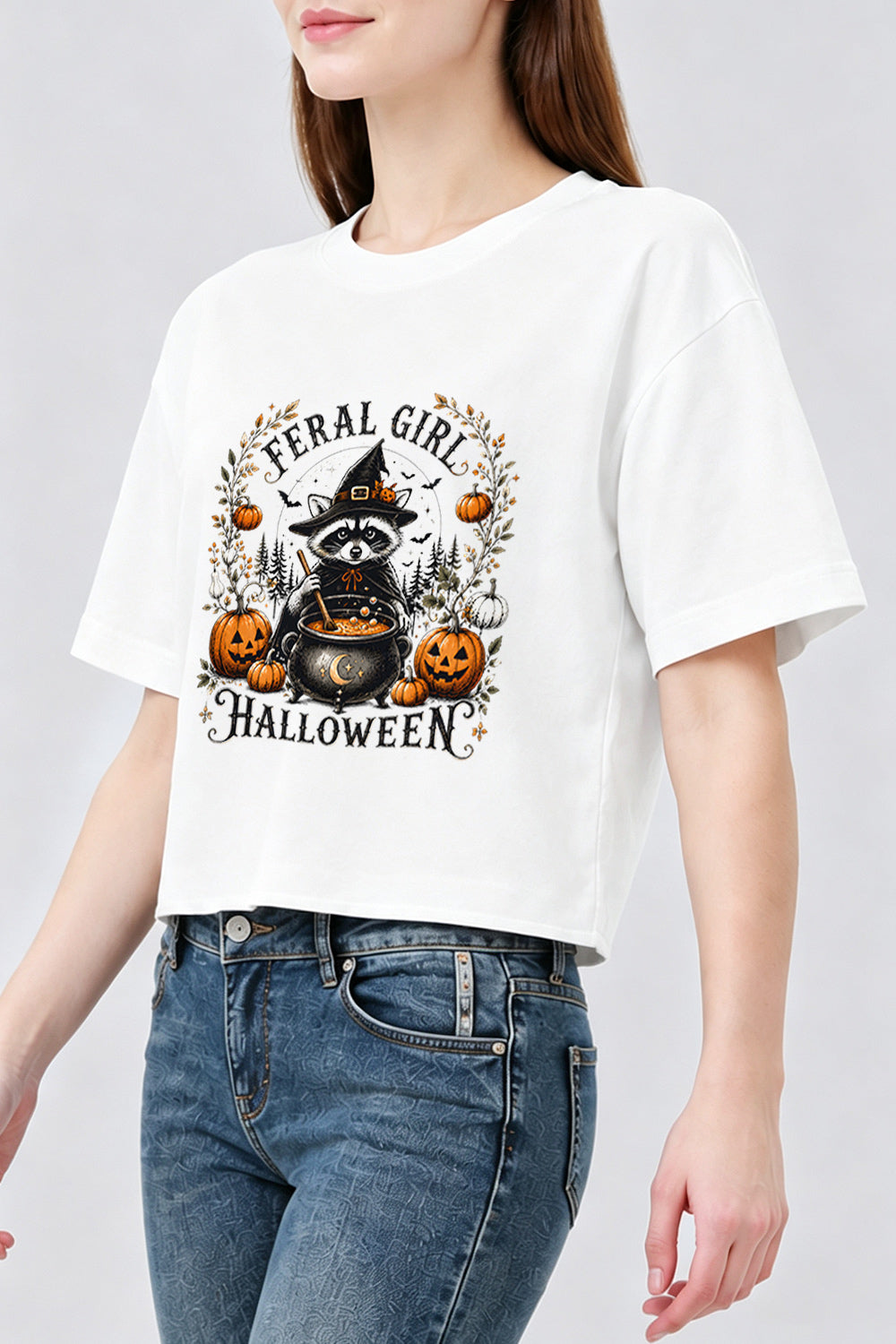 Feral girl halloween raccoon crop top