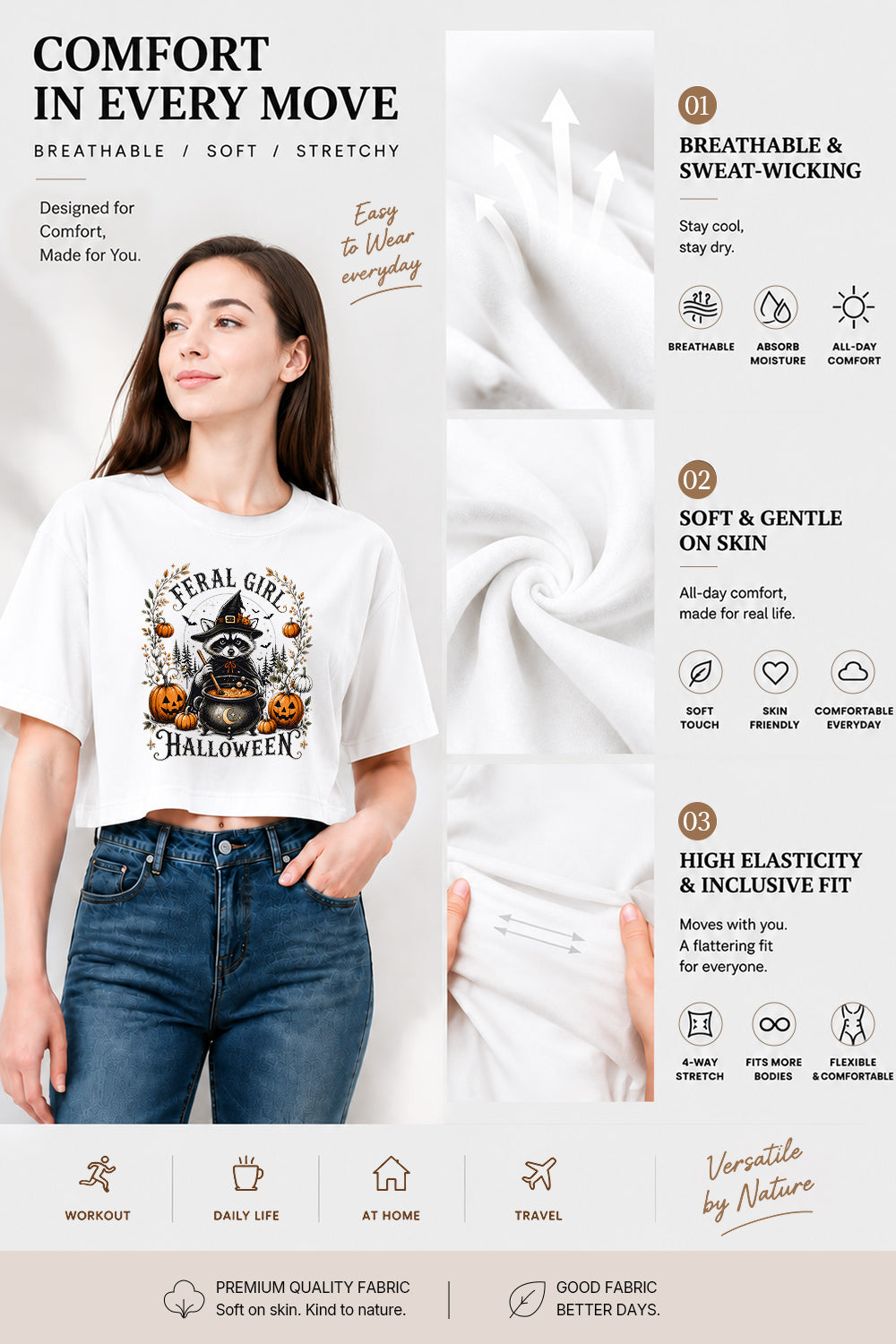 Feral girl halloween raccoon crop top