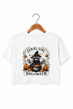 Feral girl halloween raccoon crop top