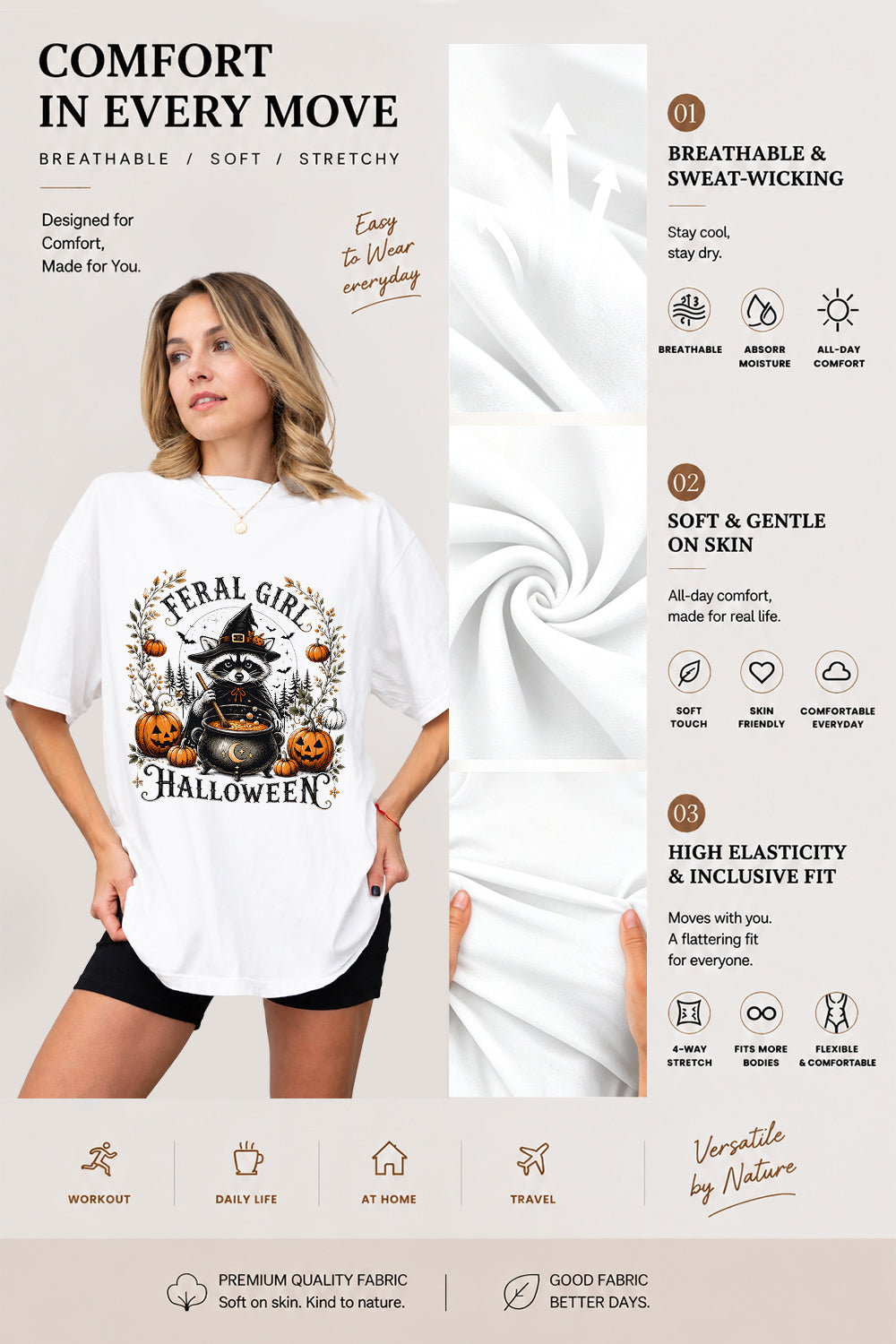 Feral girl halloween raccoon tee