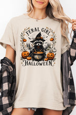 Feral girl halloween raccoon tee