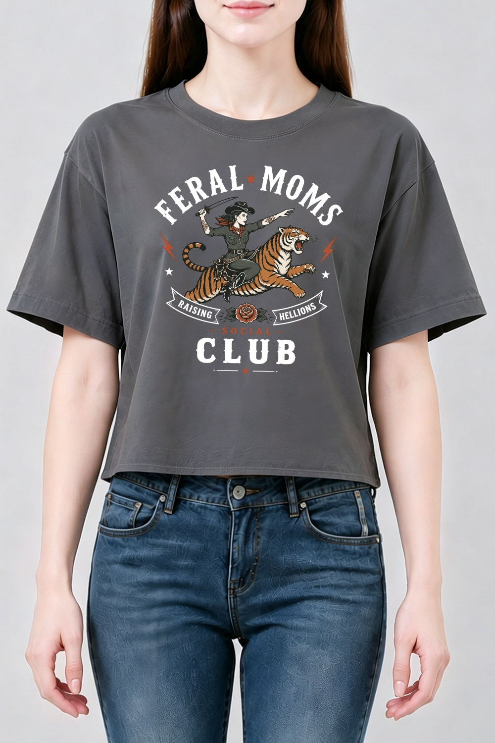 Feral moms social club crop top