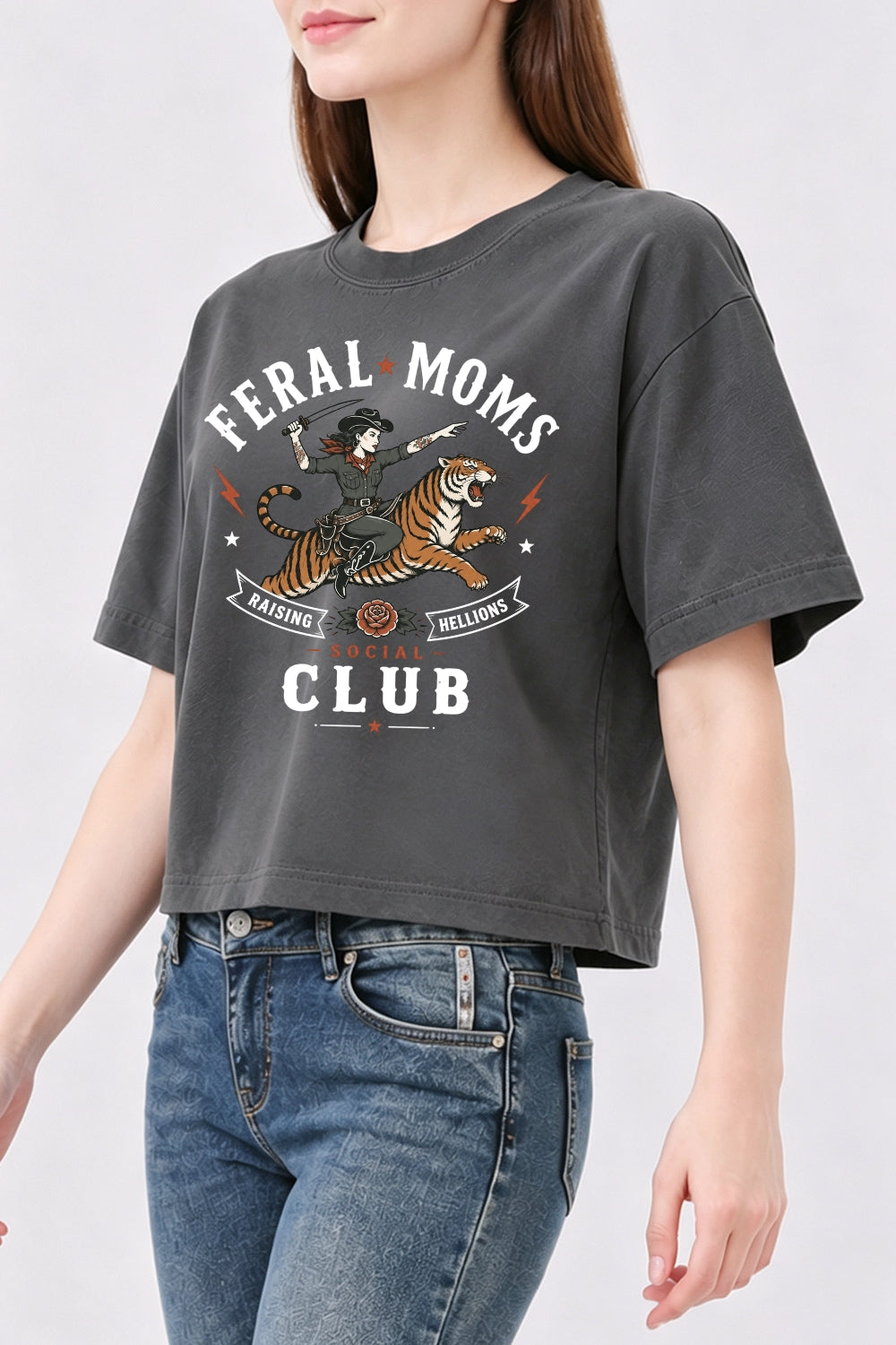 Feral moms social club crop top