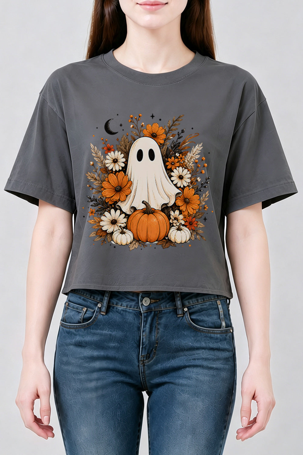 Floral pumpkin ghost crop top