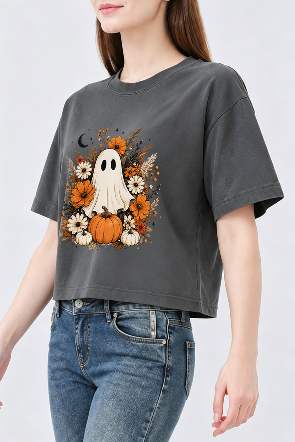 Floral pumpkin ghost crop top
