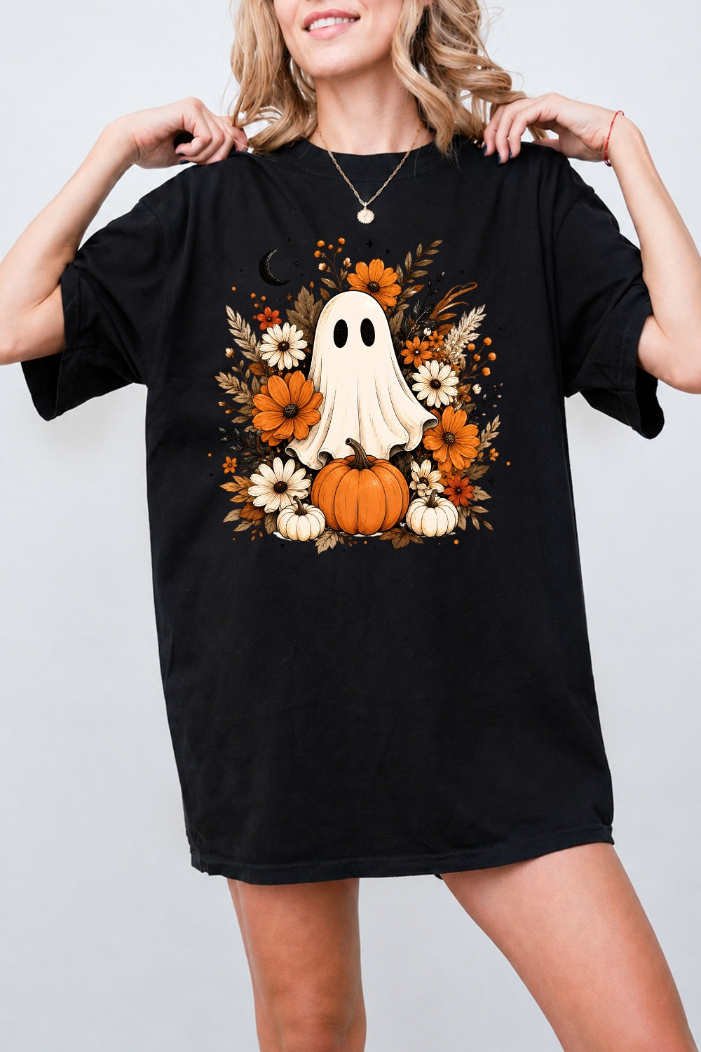 Floral pumpkin ghost tee