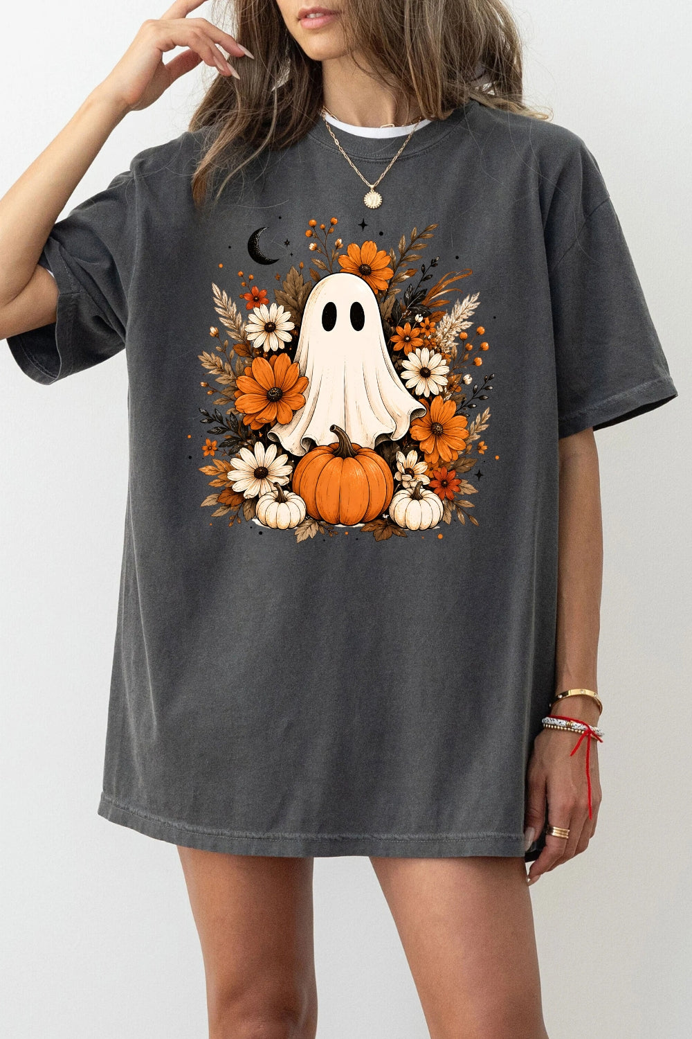 Floral pumpkin ghost tee