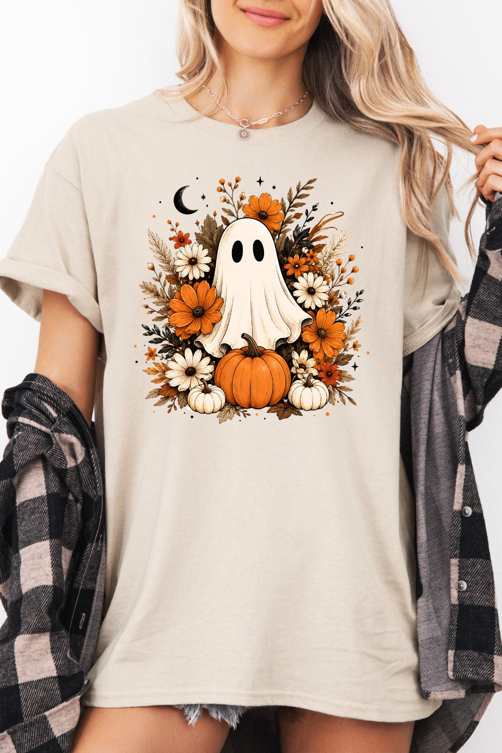 Floral pumpkin ghost tee