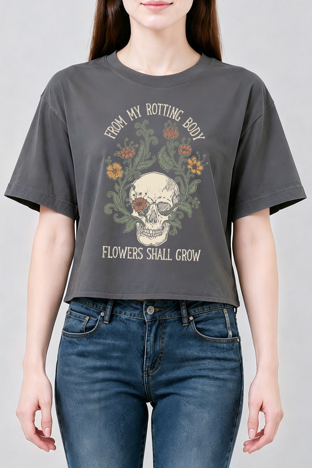 Flowers grow skull crop top