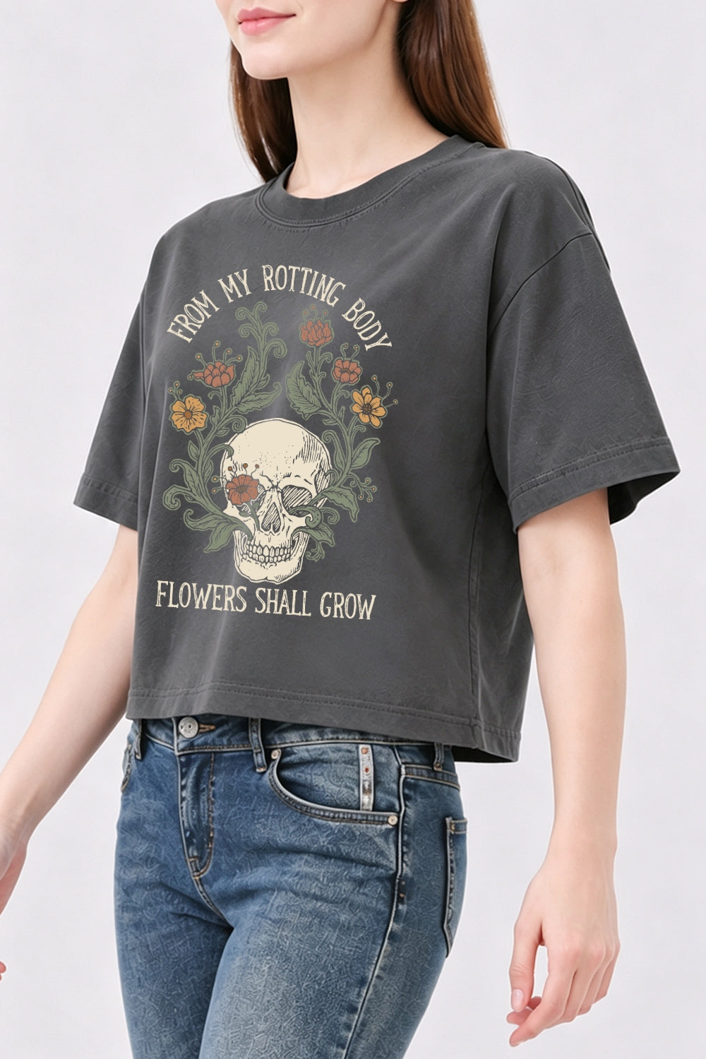 Flowers grow skull crop top