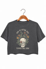 Flowers grow skull crop top