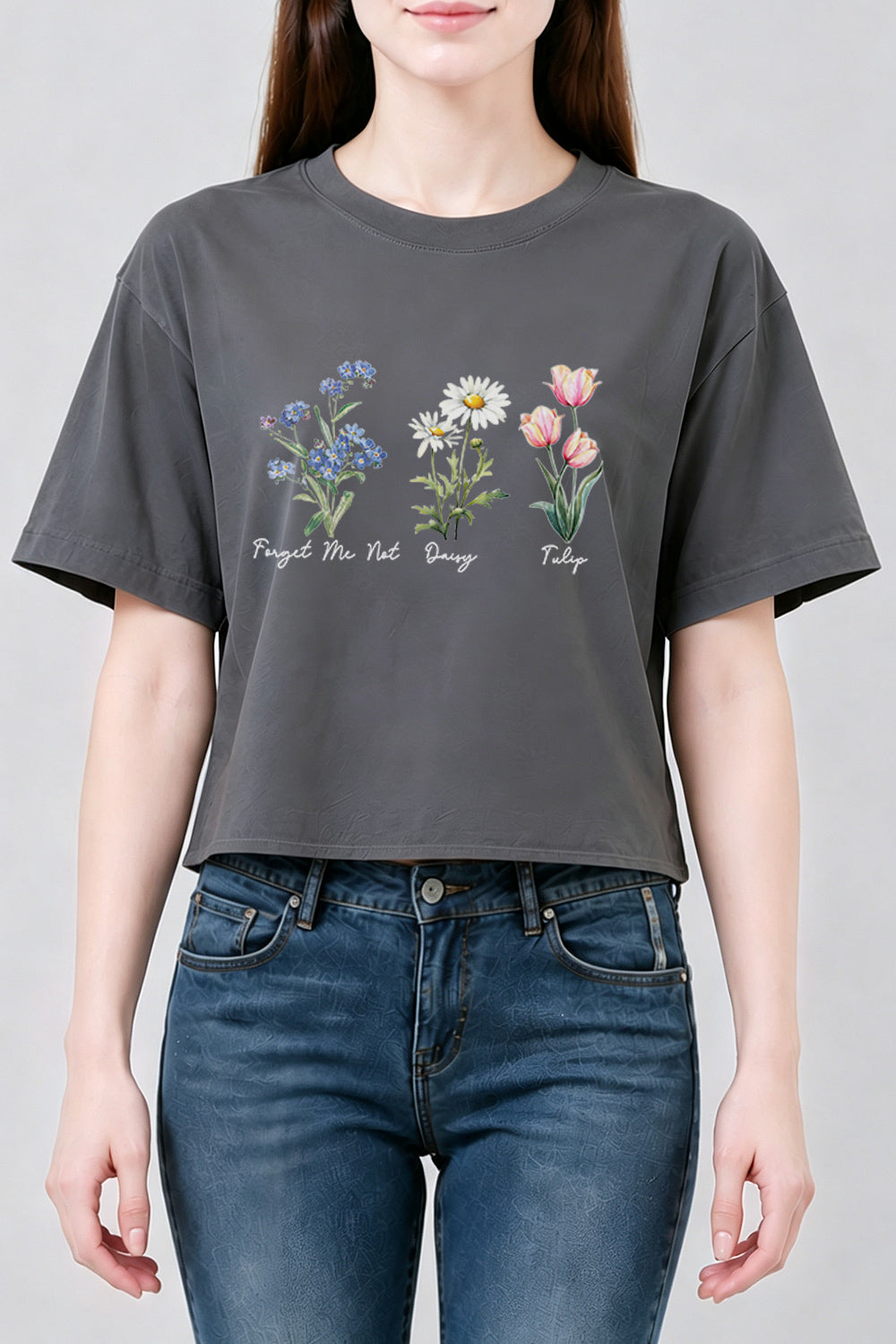 Forget me not daisy tulip funny crop top