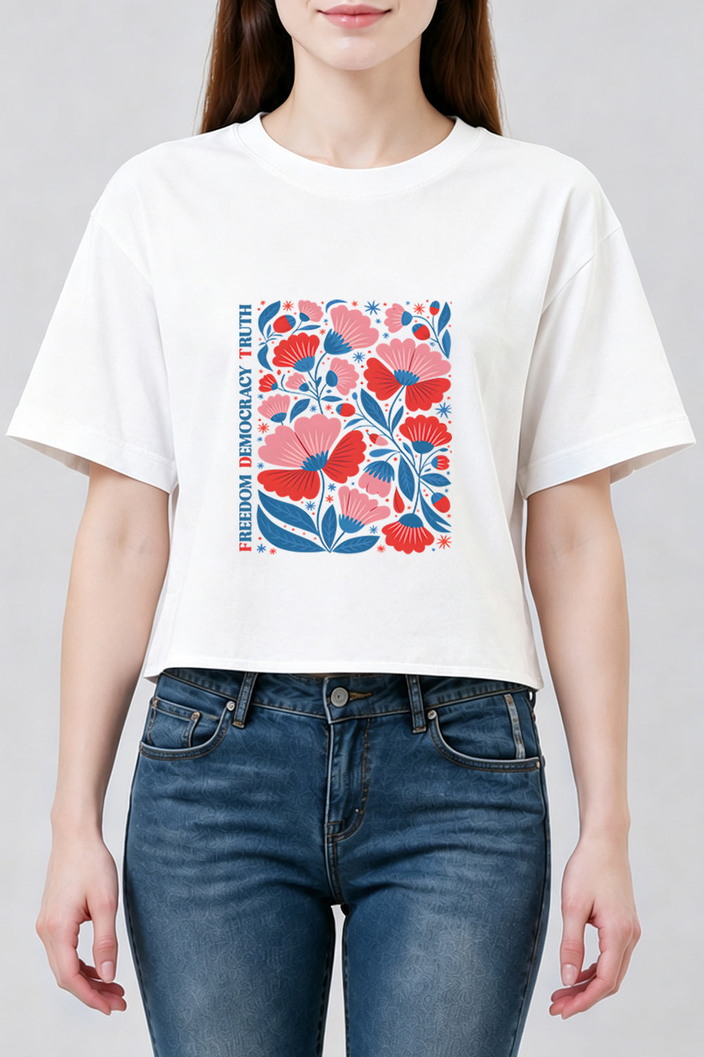 Freedom saying floral crop top