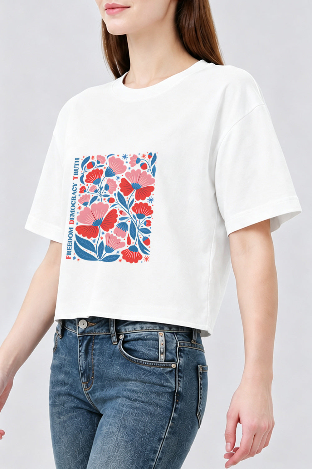 Freedom saying floral crop top