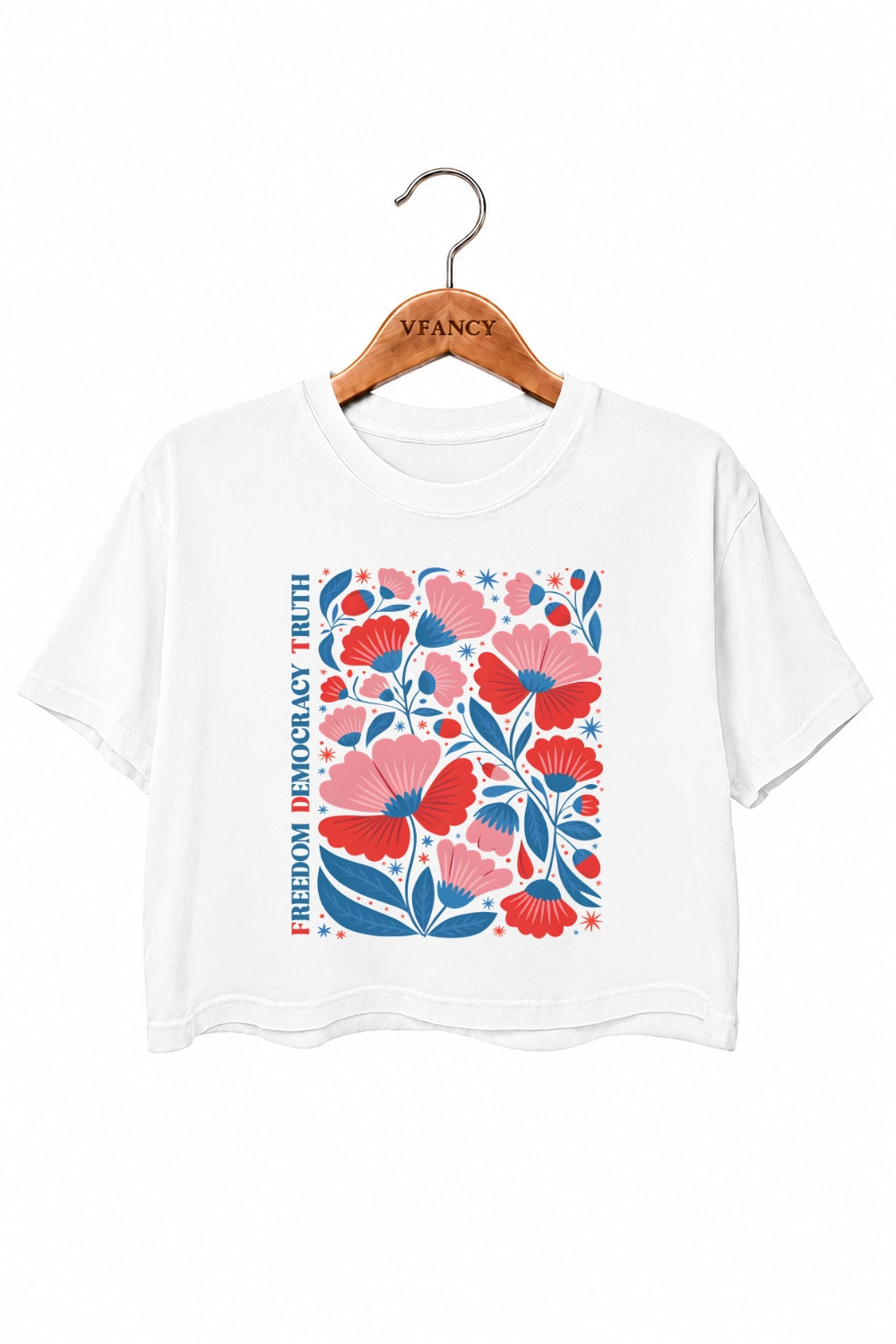Freedom saying floral crop top