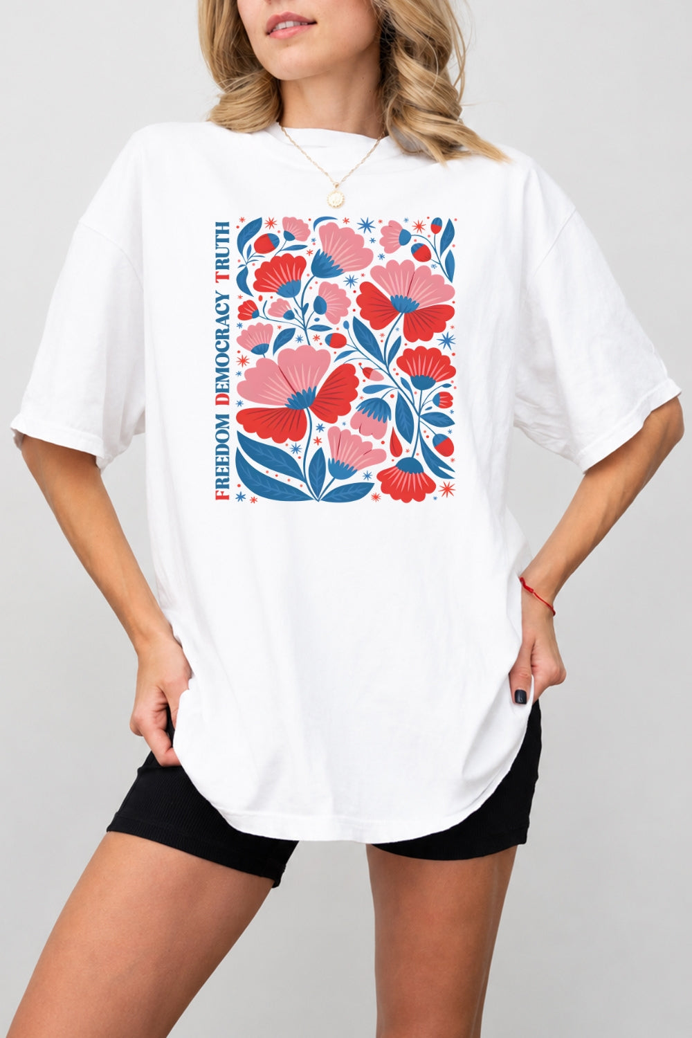 Freedom saying floral tee