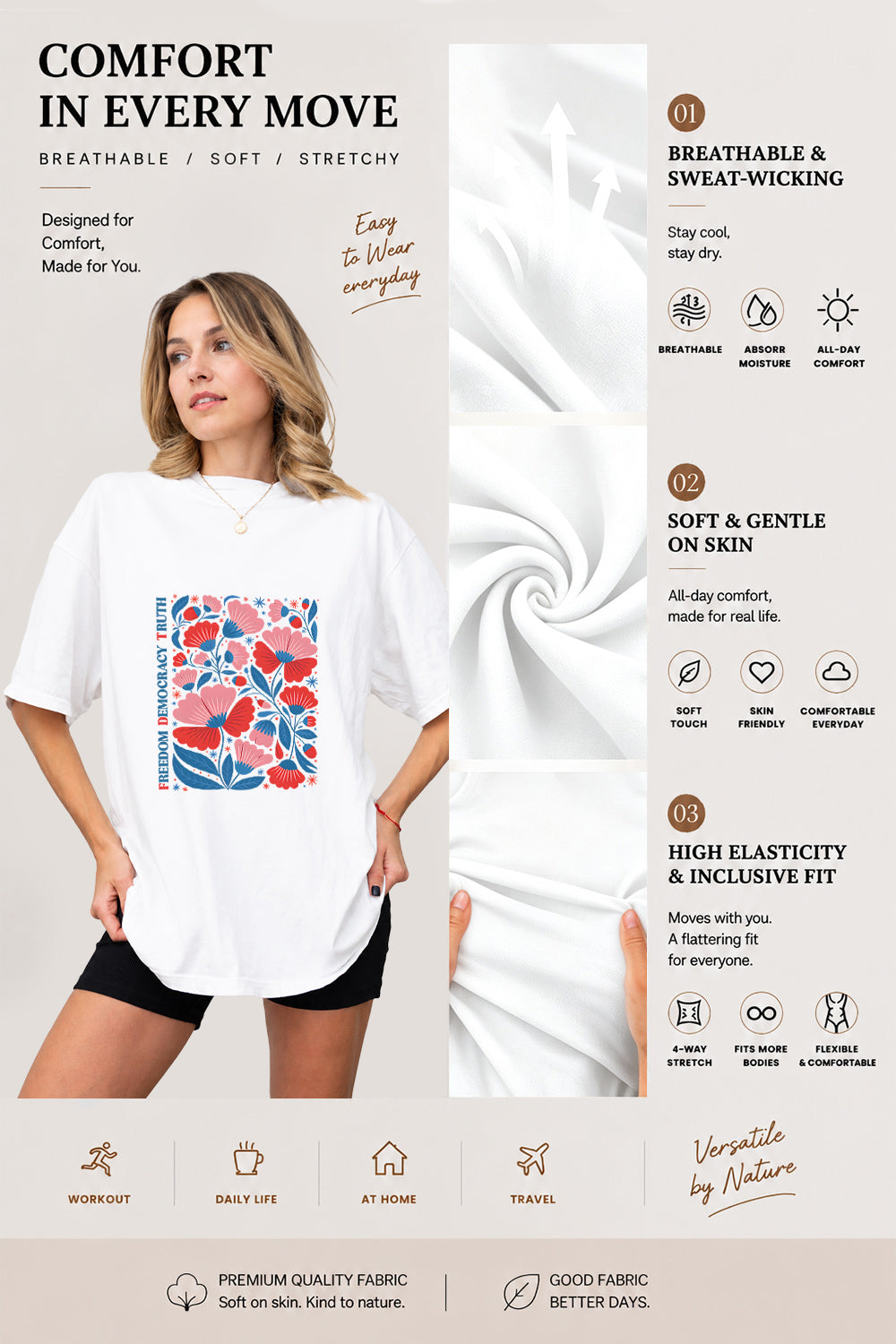 Freedom saying floral tee