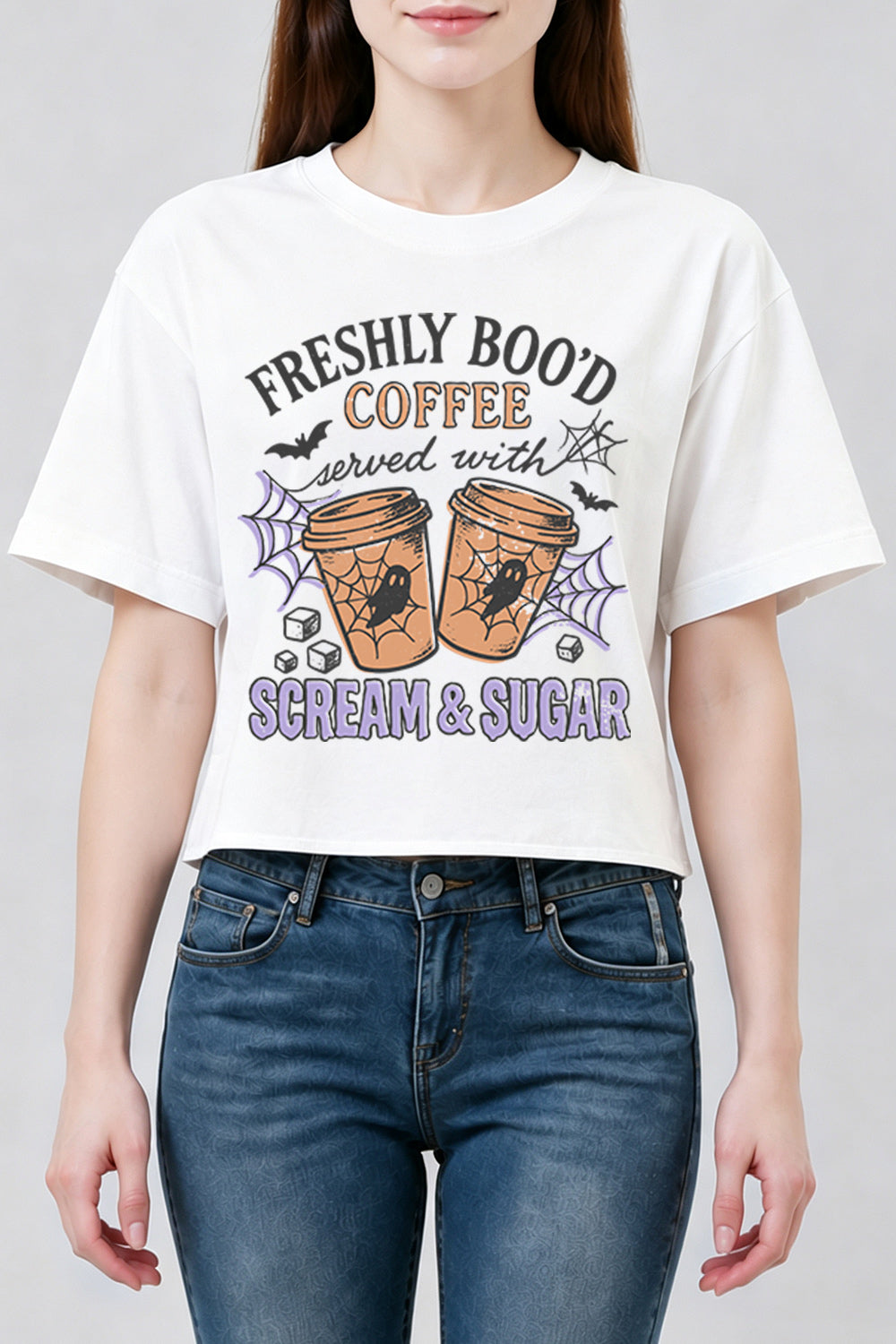 Freshly boo'd coffee halloween crop top