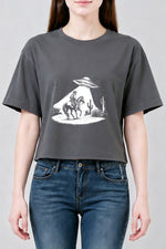 Funny cowboy ufo crop top