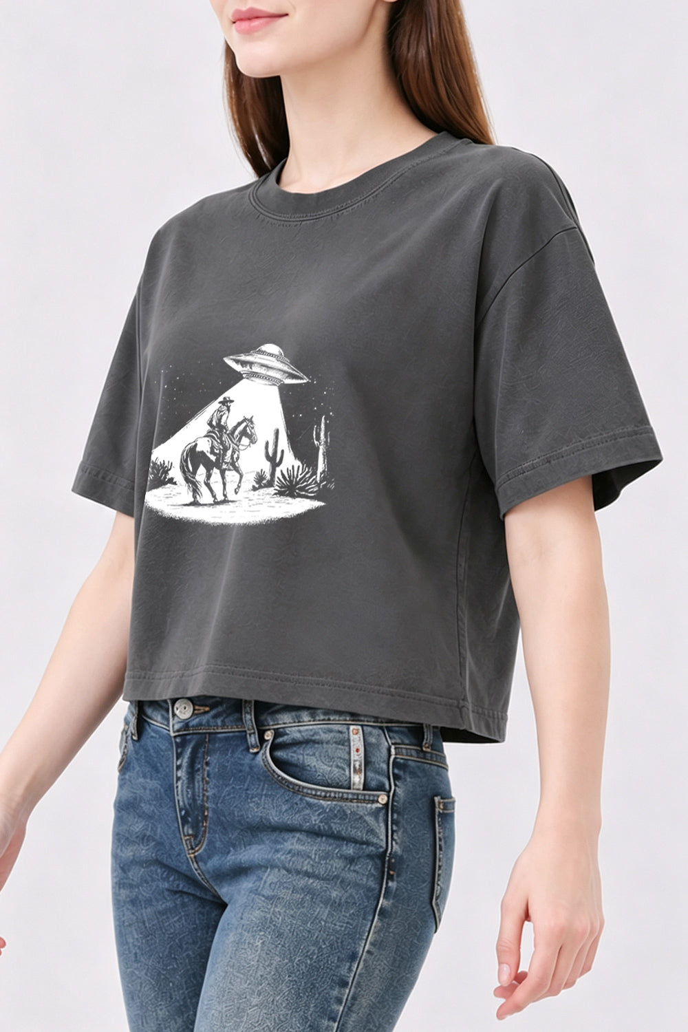 Funny cowboy ufo crop top
