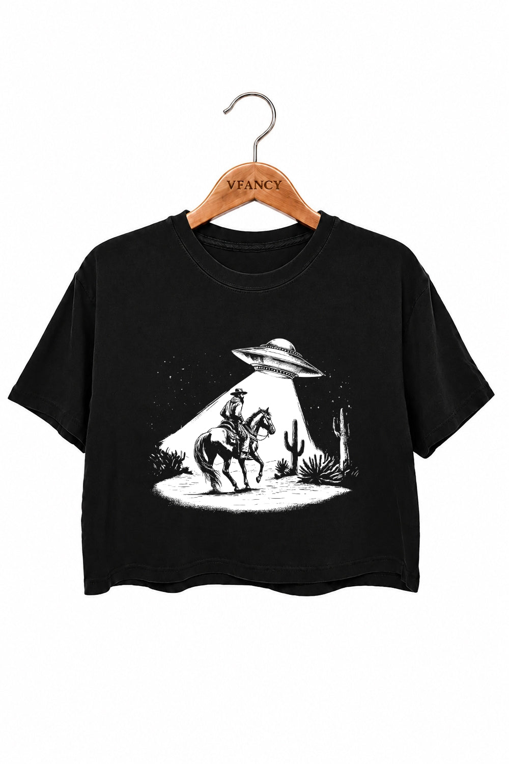 Funny cowboy ufo crop top