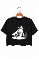 Funny cowboy ufo crop top