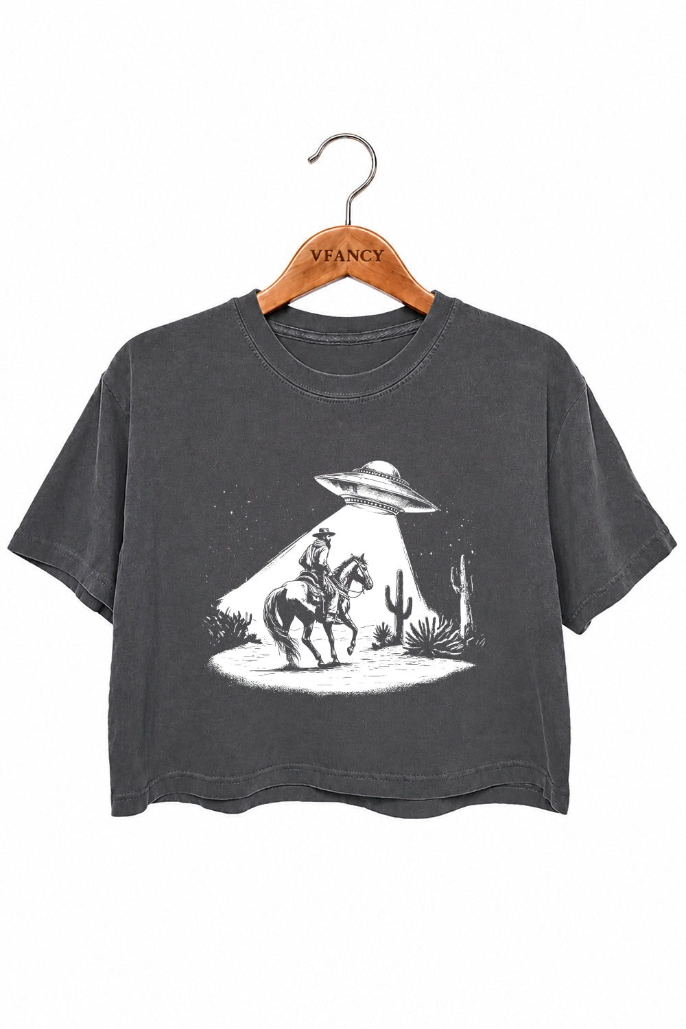 Funny cowboy ufo crop top