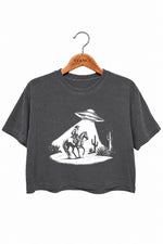 Funny cowboy ufo crop top