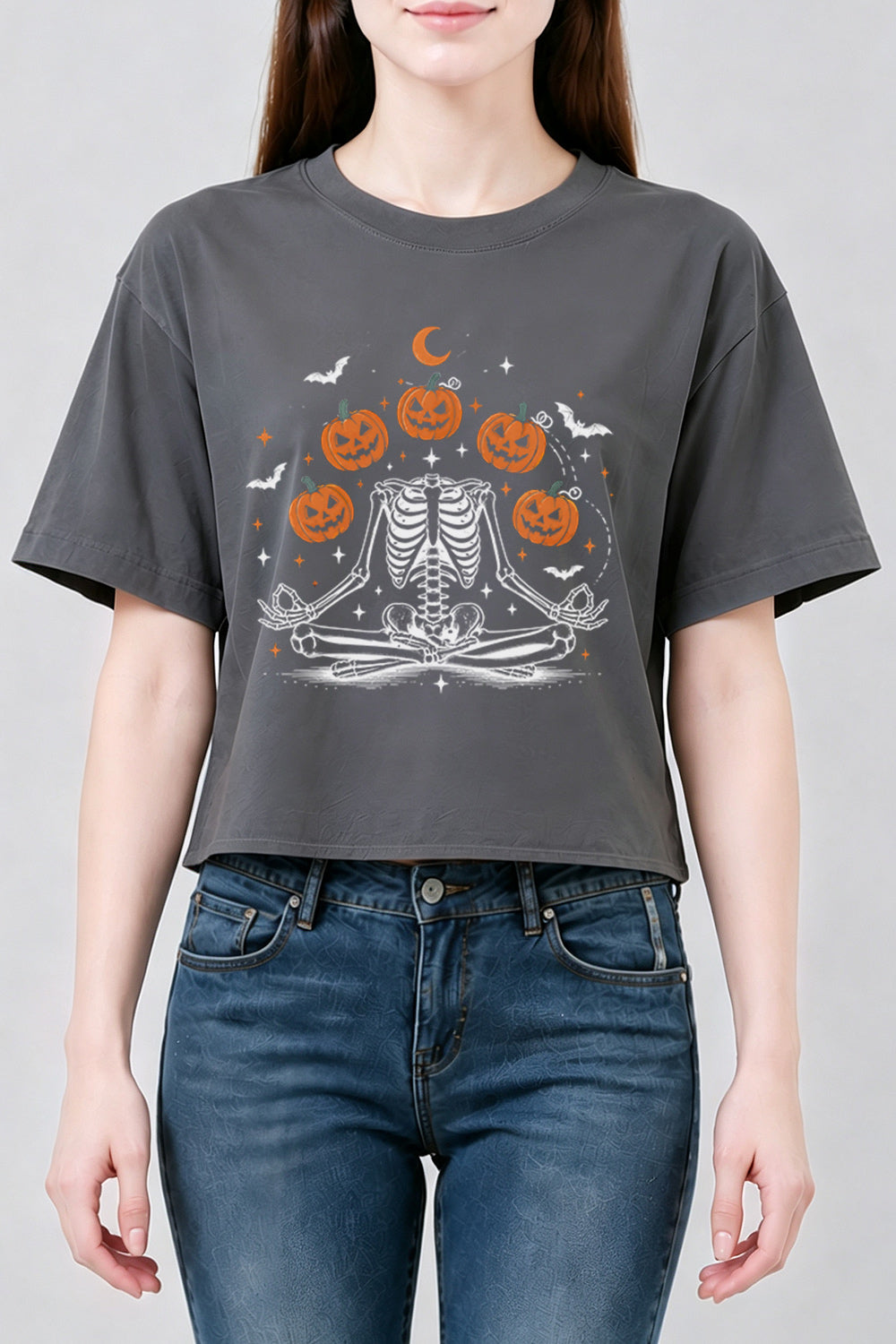 Funny pumpkin skull crop top