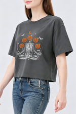 Funny pumpkin skull crop top