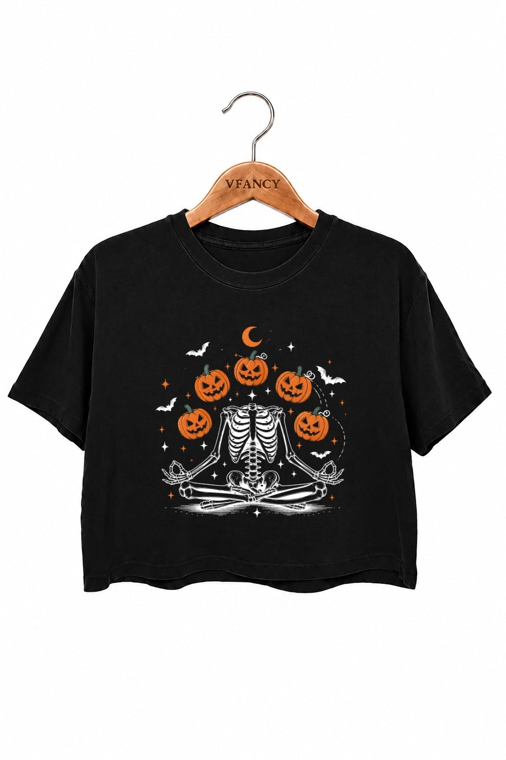 Funny pumpkin skull crop top