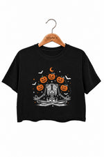 Funny pumpkin skull crop top