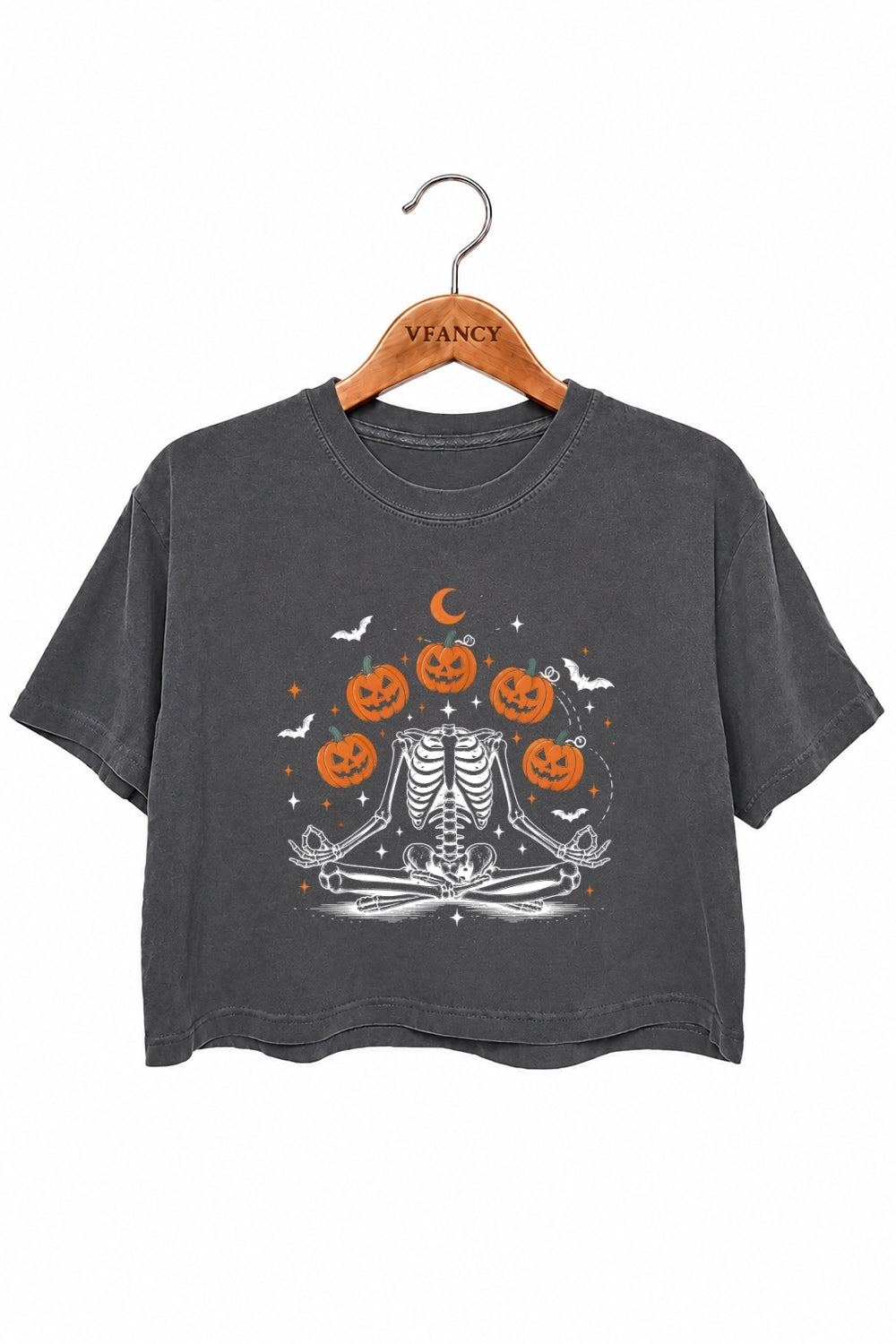 Funny pumpkin skull crop top