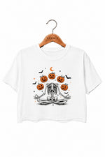 Funny pumpkin skull crop top