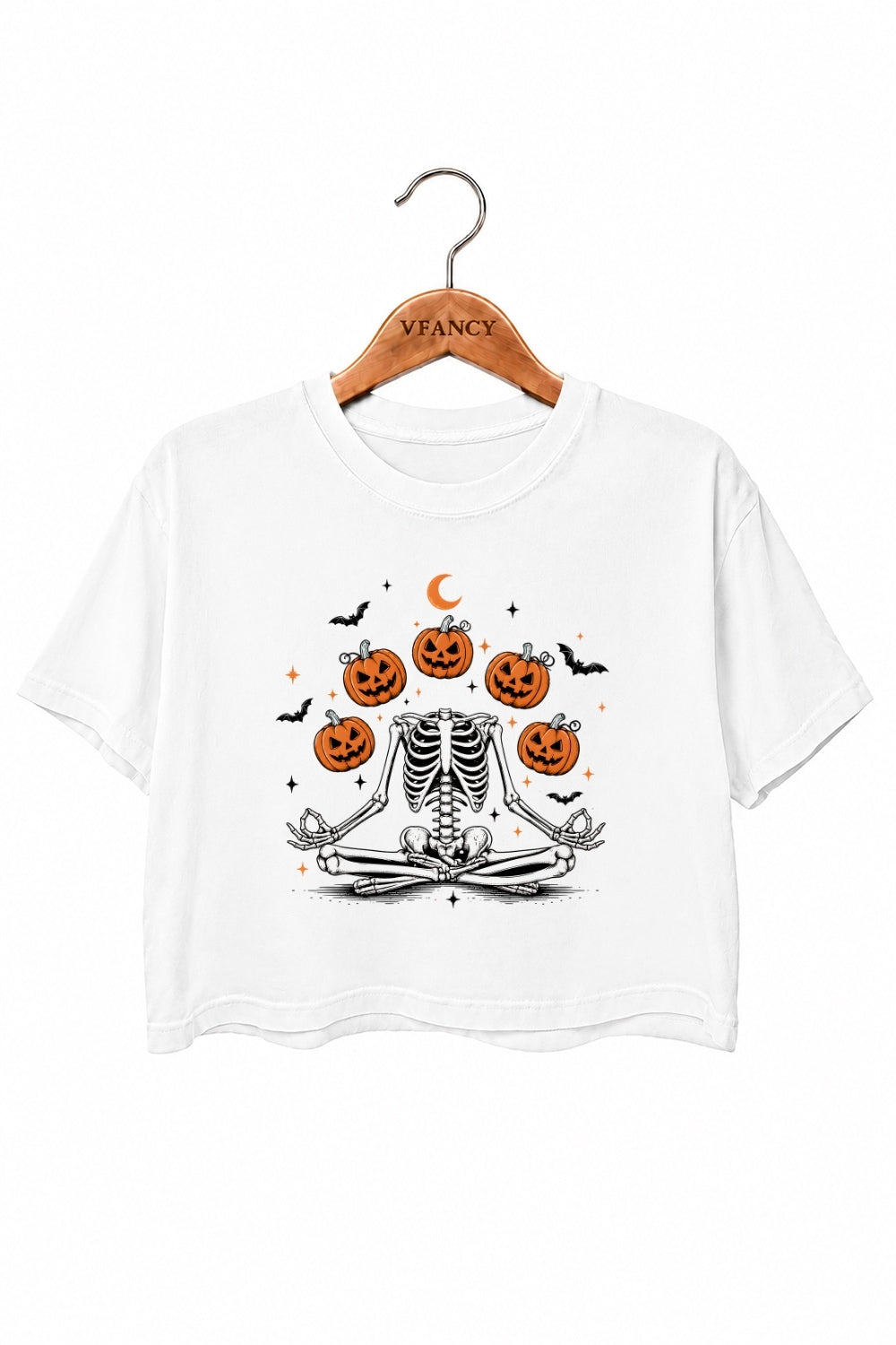 Funny pumpkin skull crop top