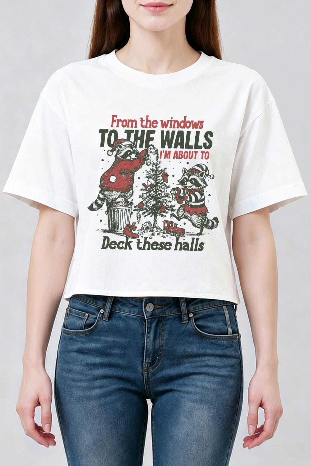 Funny raccoon christmas crop top