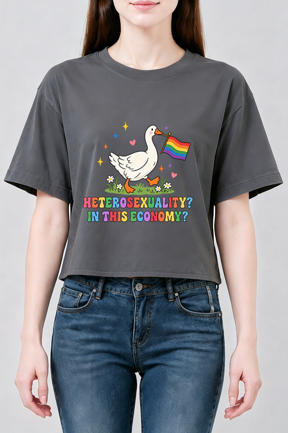Funny rainbow flag goose crop top