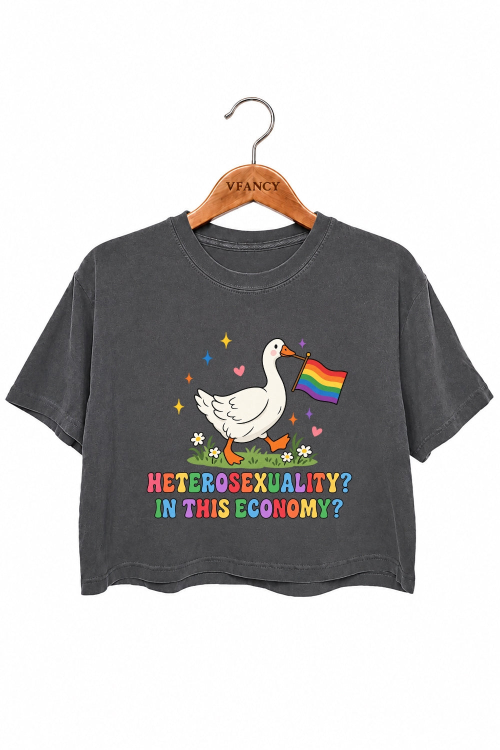 Funny rainbow flag goose crop top