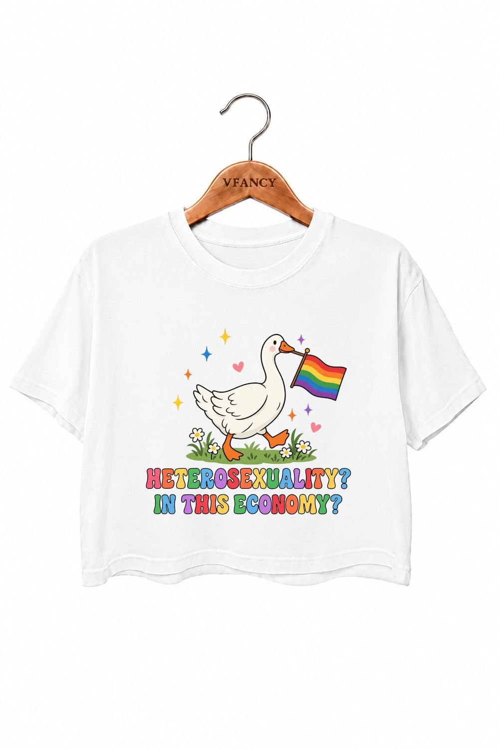 Funny rainbow flag goose crop top